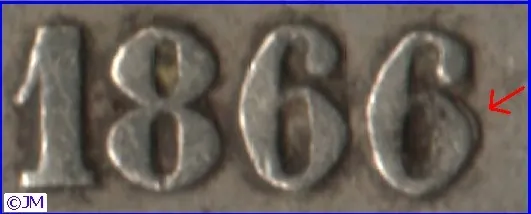 1 markka 1866 kaksoispuristus vuosiluvussa