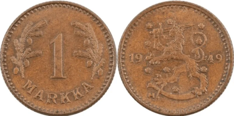 1 markka, kuparia, lyöty noin 250-260kpl
