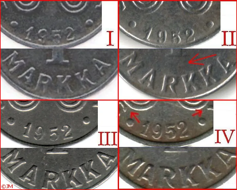 1 markka 1952 variantit