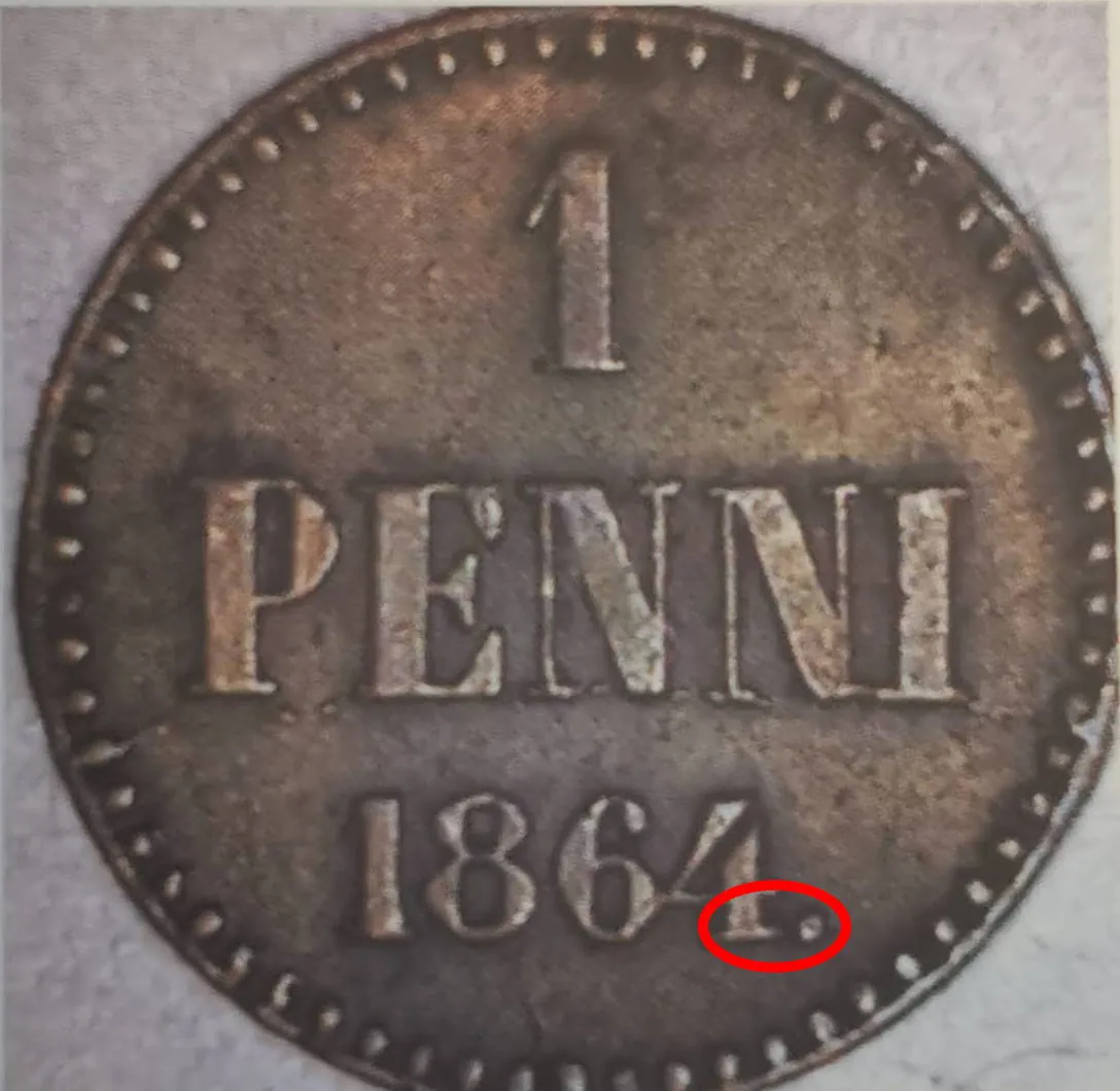 1 penni 1864 - variantti 2 - Arvopuoli