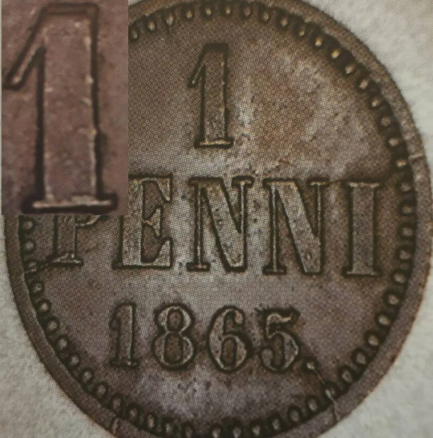 1 penni 1865 - Variantti 4 - Arvopuoli