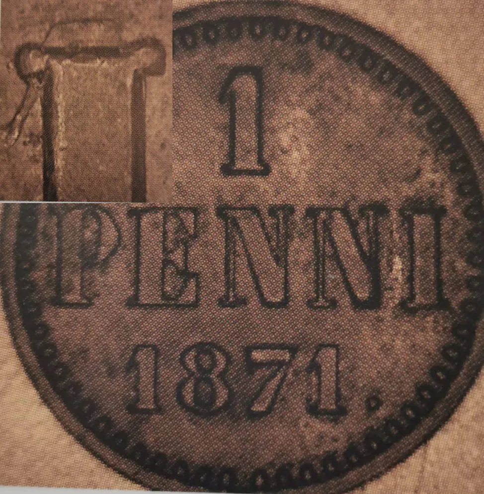 1 penni 1871 - variantti 3 - Arvopuoli