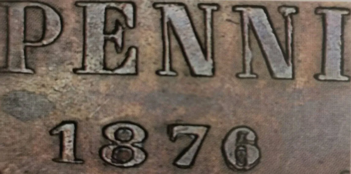 1 penni 1876 - variantti 3 - Arvopuoli
