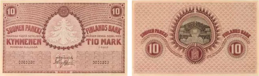 10 markkaa 1918 arvo- ja tunnuspuoli