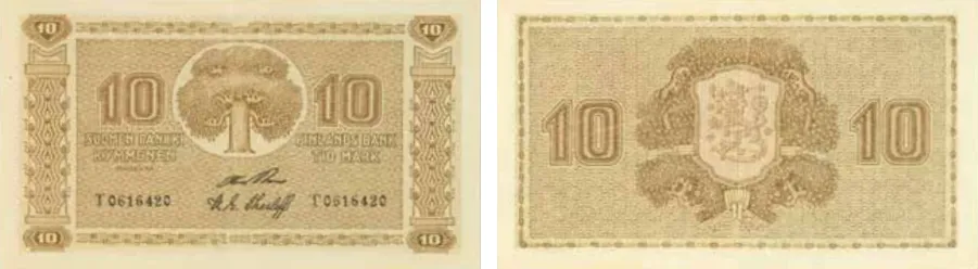 10 markkaa 1922 arvo- ja tunnuspuoli
