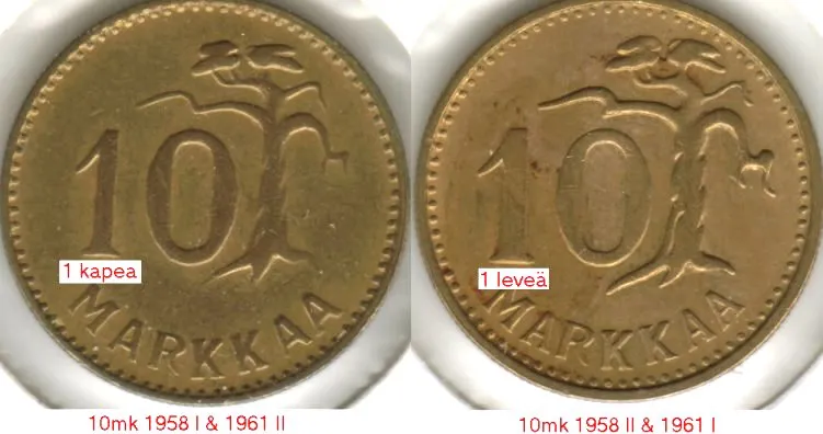 10 markkaa 1958 ja 1961 variantit