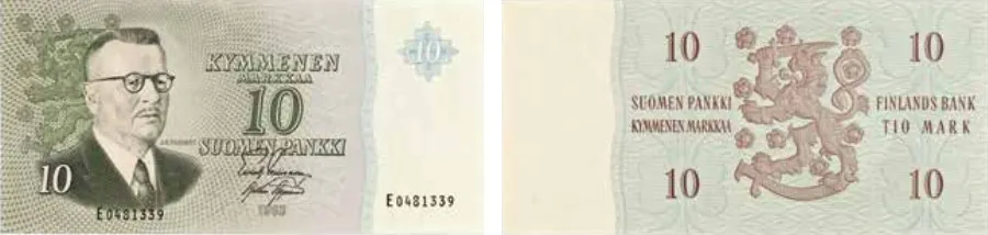 10 markkaa 1963 arvo- ja tunnuspuoli