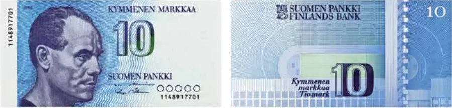 10 markkaa 1986 arvo- ja tunnuspuoli