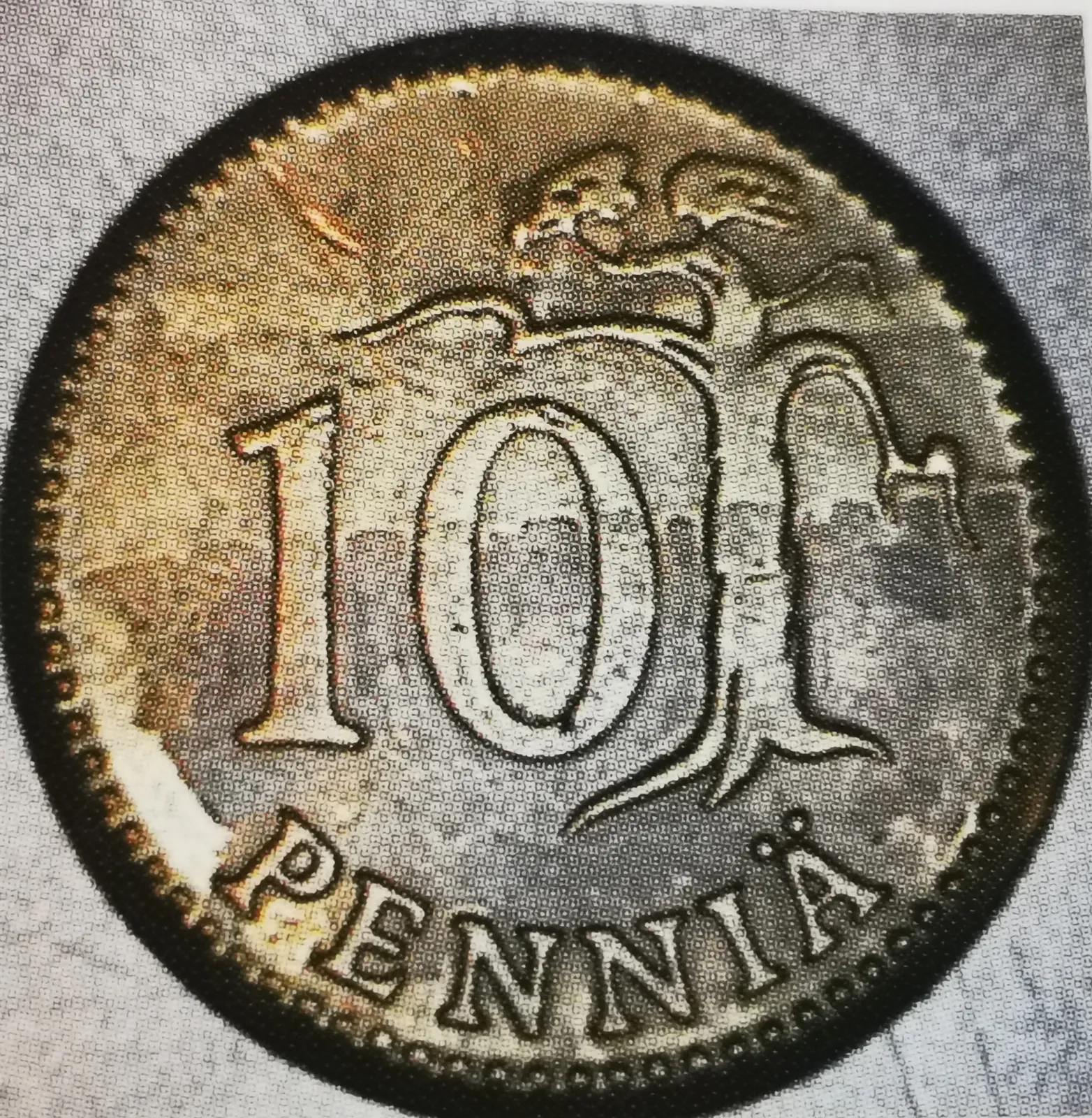 10 penniä 1973 variantti 1.2 arvopuoli