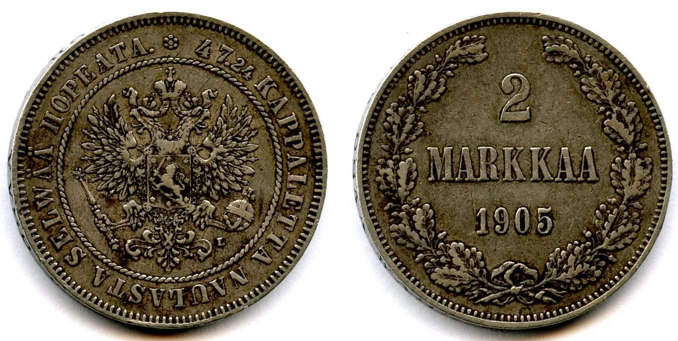 2 markkaa 1905 harvinainen kolikko
