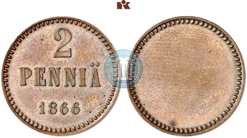2 penniä, kupari, halkaisija 20mm, paino