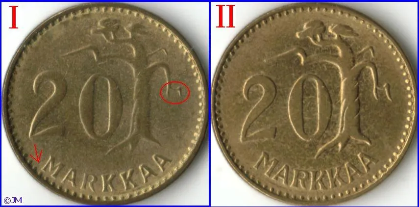 20 markkaa 1954 variantit