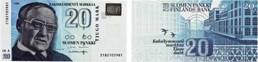 20 markkaa 1993 Litt A arvo- ja tunnuspuolet