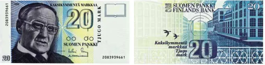 20 markkaa 1993 arvo- ja tunnuspuolet