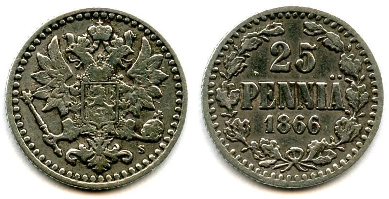 25 penniä 1866 harvinainen variantti