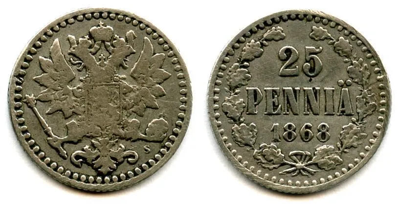25 penniä 1868 harvinainen vuosi