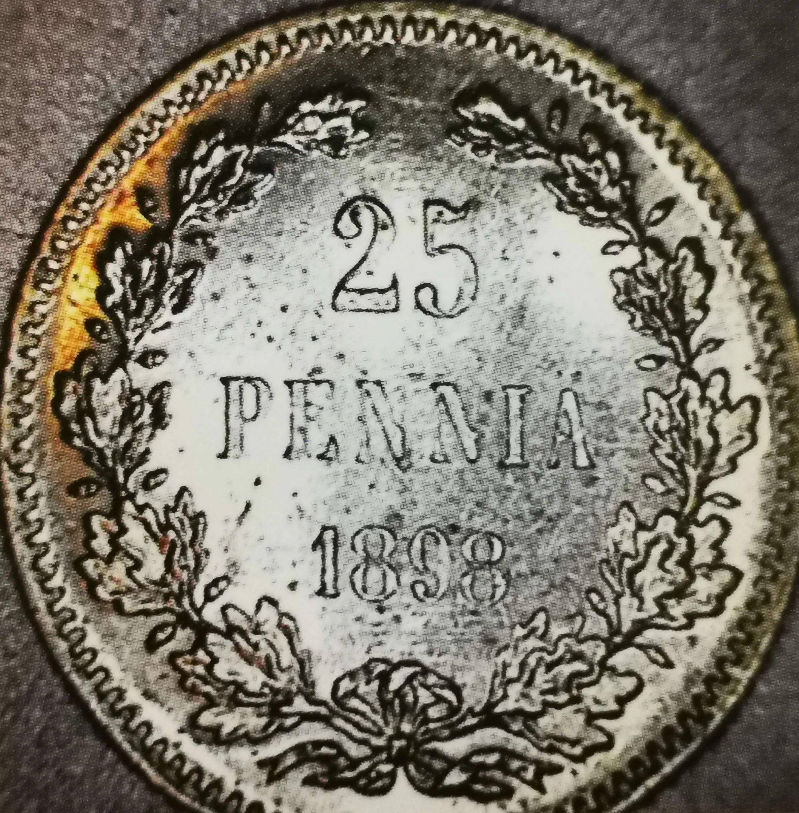 25 penniä 1898 variantti 1.1 arvopuoli