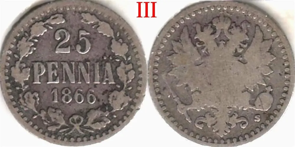 25 penniä 1866 III SNY 266.1.2