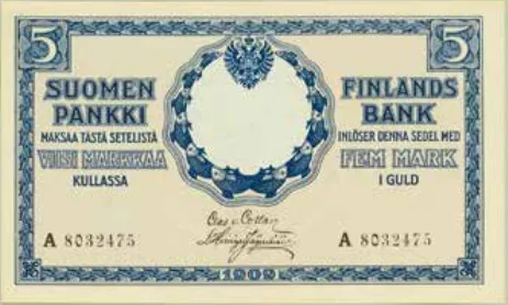5 markkaa 1909 A sarja arvopuoli