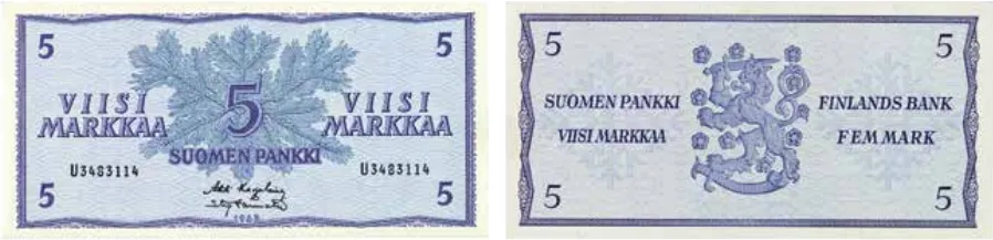 5 markkaa 1963 arvo- ja tunnuspuoli