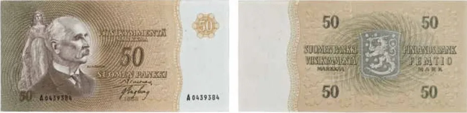 50 markkaa 1963 arvo- ja tunnuspuolet