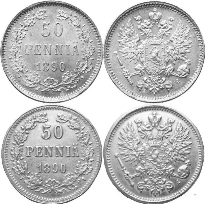50 penniä 1890 väärennös