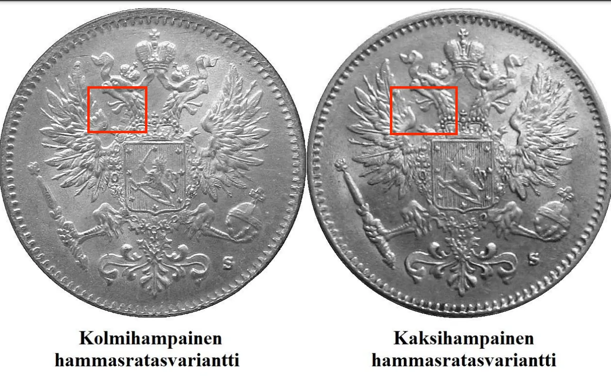 50 penniä 1916 ratasvariantit