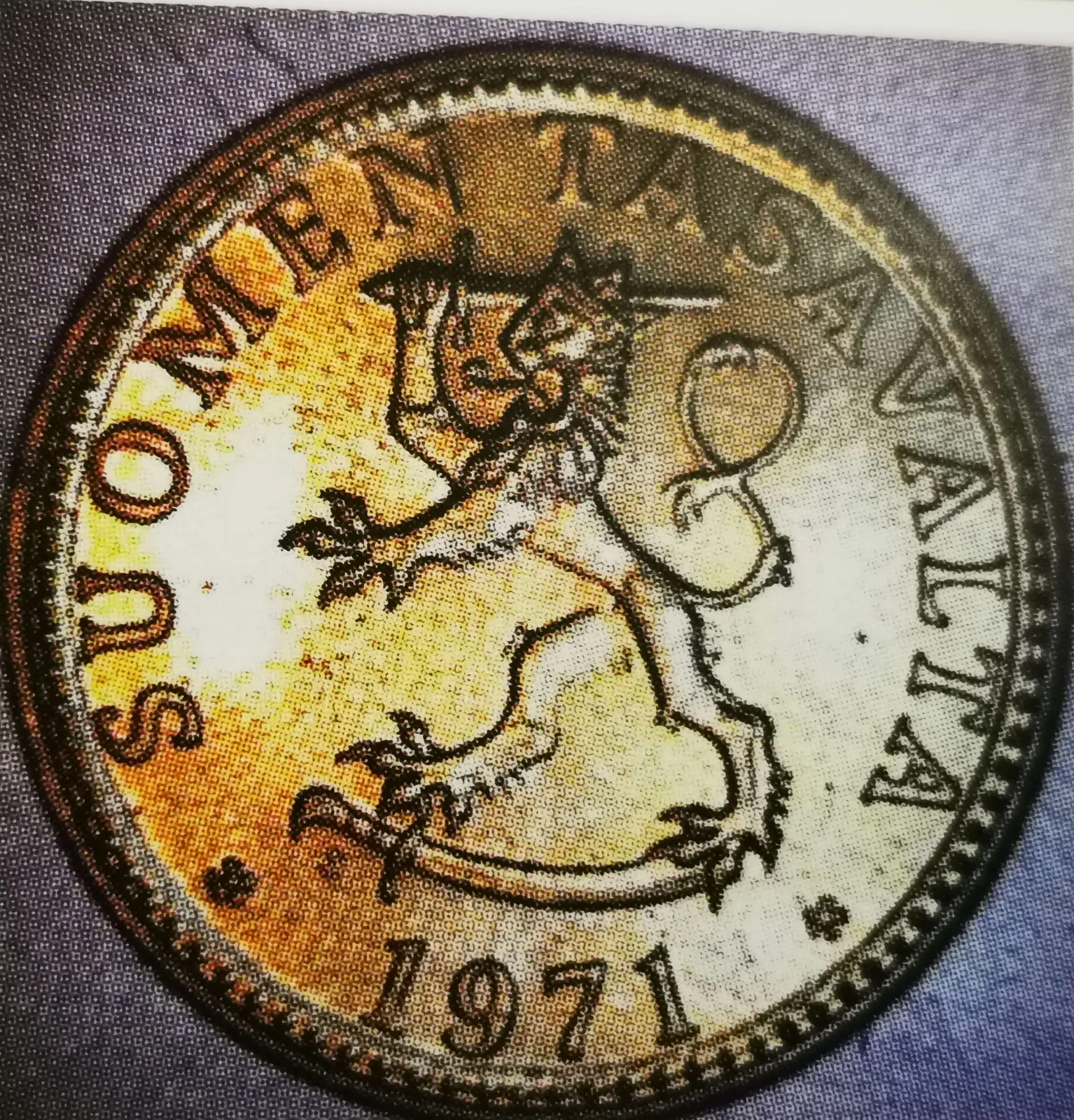 50 penniä 1971 variantti 1.1 tunnuspuoli