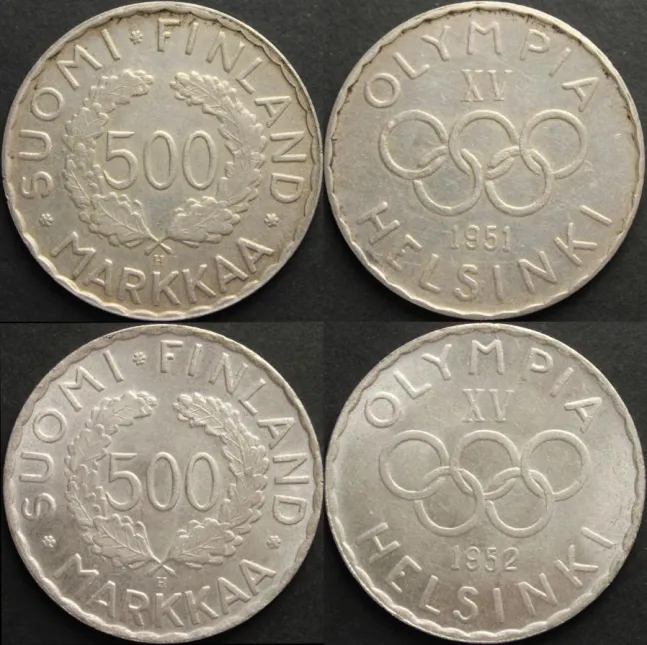 Vuosien 1951 ja 1952 väärennökset rinnakkain.