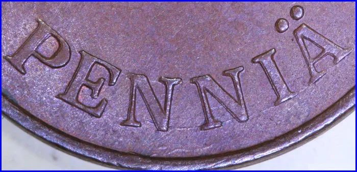 5 Penniä 1919 kaksoispuristus penniä sanassa
